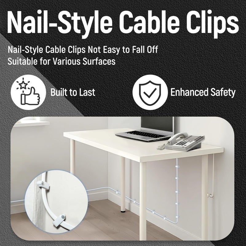 Uvital Phone Extension Cord 50 FT, Long Telephone Extension Line Cable with RJ11 Plug and 1 in-line Coupler and 35pcs Nail-in Cable Clips, White - Image 2